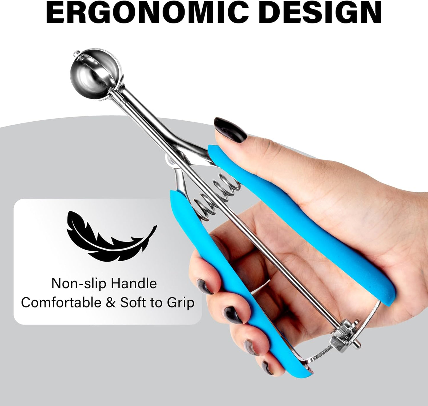 TJ POP Extra Small Cookie Scoop, 1 Tsp Cookie Scoop, Mini Ice Cream Scoop for Melon Baller, Cookie Dough, 0.2oz/ 25mm, Easy Squeeze & Release, Sky Blue