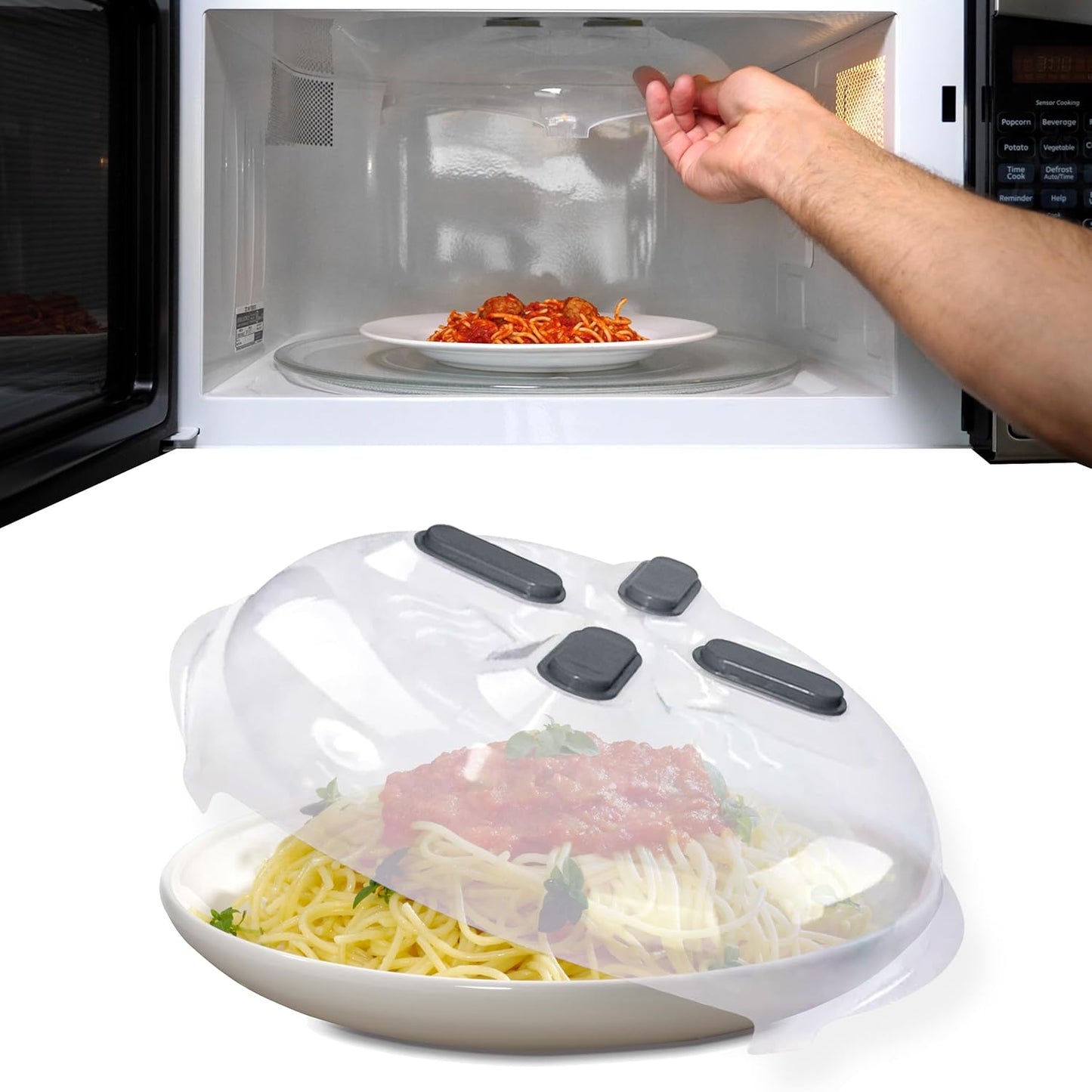 Magnetic Splatter Cover, 12-Inch Clear BPA-Free Food Lid, Vented Plate Guard with Steam Vents, Anti-Splash Microwave Lid, Dishwasher Safe, Space-Saving Magnetic Storage - Graphite