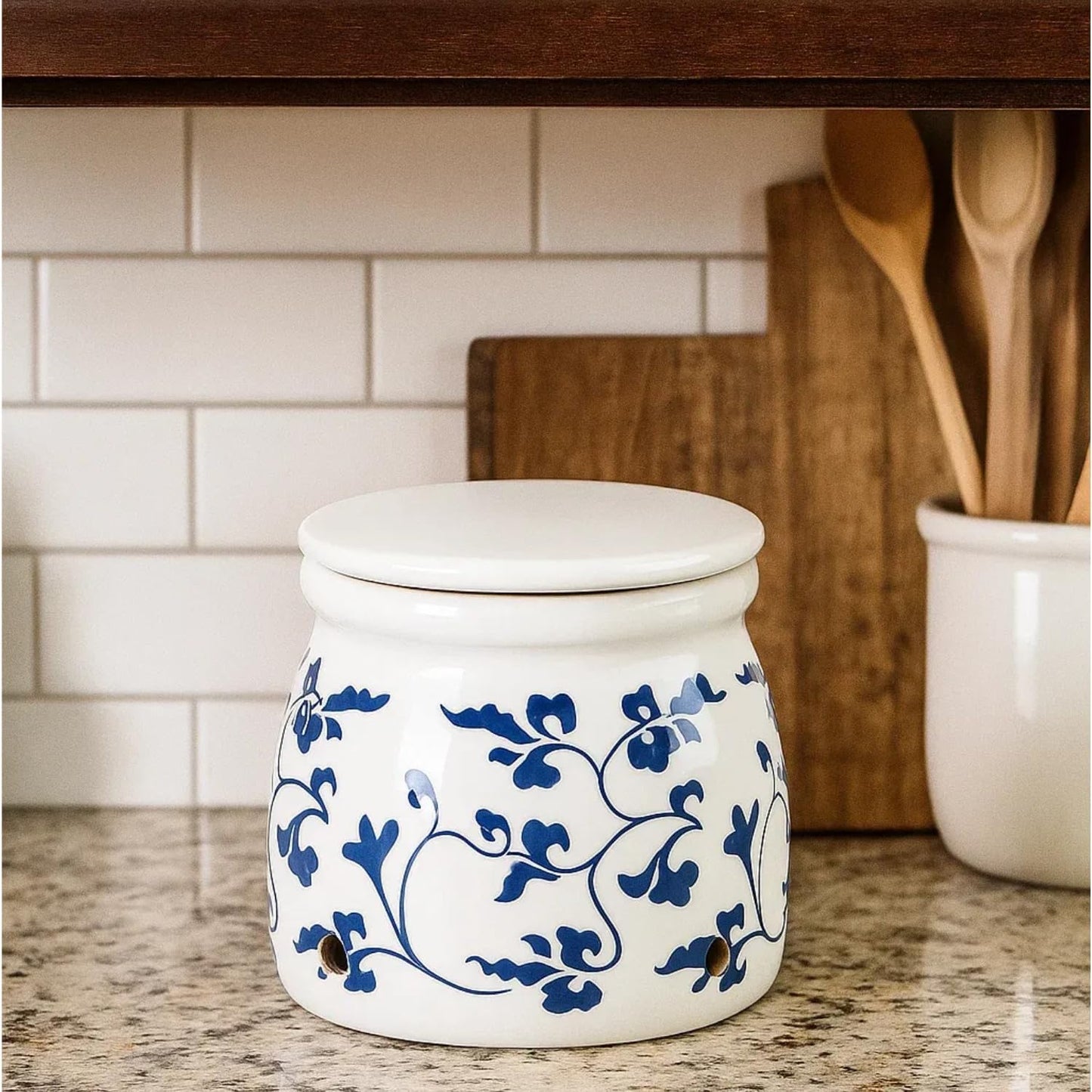 Terracotta Garlic Storage Container, Ceramic Keeper for Kitchen Counter, Holder Storage Container to Keep Your Garlic Cloves Fresh Longer,White