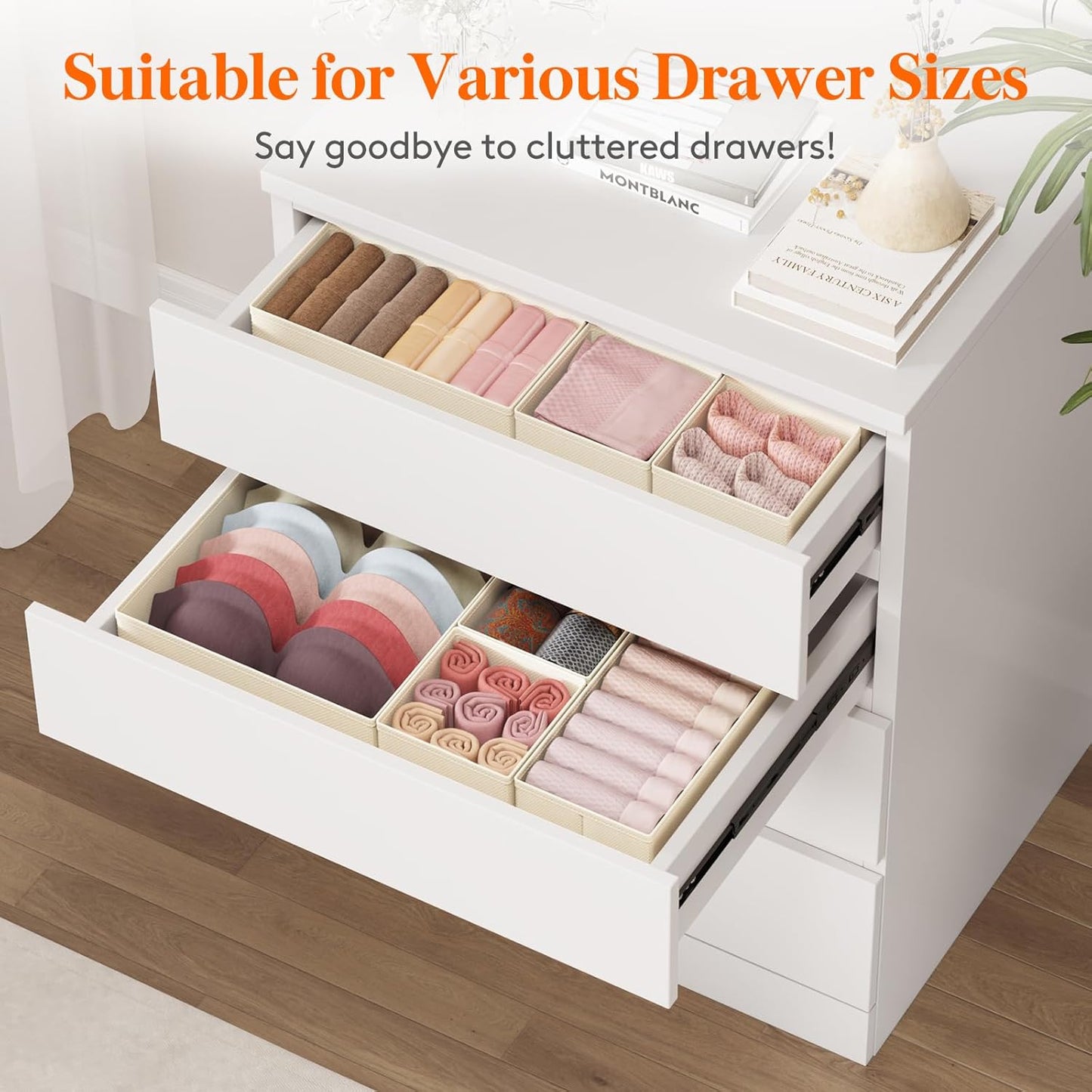 Lifewit 16 Pack Drawer Organizer, Dresser Underwear Drawer Organizer Bins, Foldable Fabric Closet Organizers, Storage Drawer Dividers, Dorm Room Essentials for Clothing, Socks, Towels, Ties Khaki