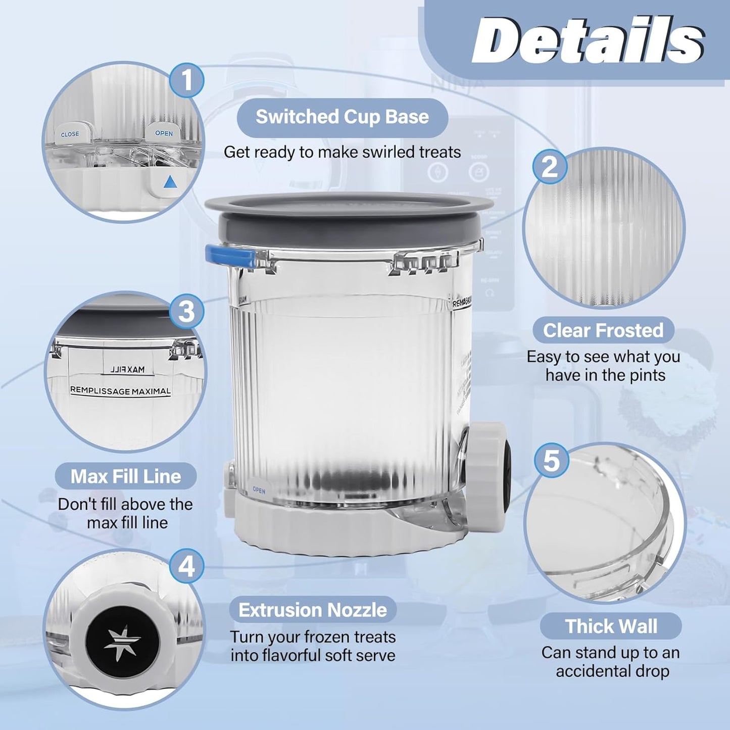 NANOBABY Pints and Lids Replacement Compatible with Ninja Swirl by Creami NC700 Series Ice Cream Makers, 16oz Cup Containers Replacement for Creami Swirl NC701 NC701Q CN701CO, 2-Pack, BPA Free, Clear