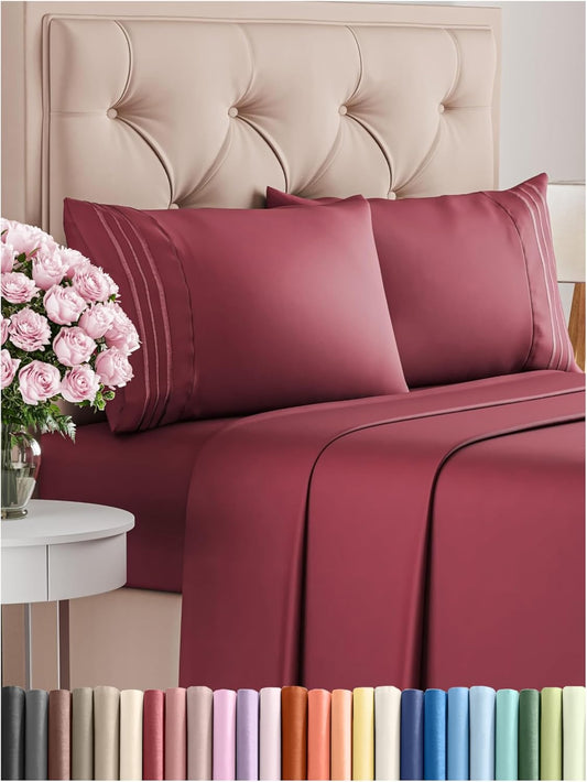 Queen Size 4 Piece Sheet Set - Comfy Breathable & Cooling Bed Sheets Set - Hotel Luxury Bedding for Women, Men, Kids, Teens, Boys & Girls - Deep Pockets, Ultra-Soft, Wrinkle Free - Oeko-Tex - Burgundy