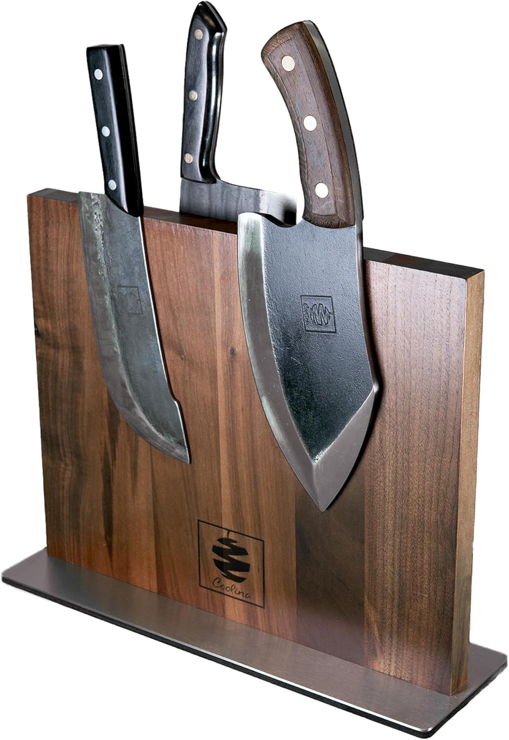 Coolina Walnut Magnetic Knife Holder, Elegant Design Knives Block Stand, Multifunctional, Double Side Magnets with Steel Base