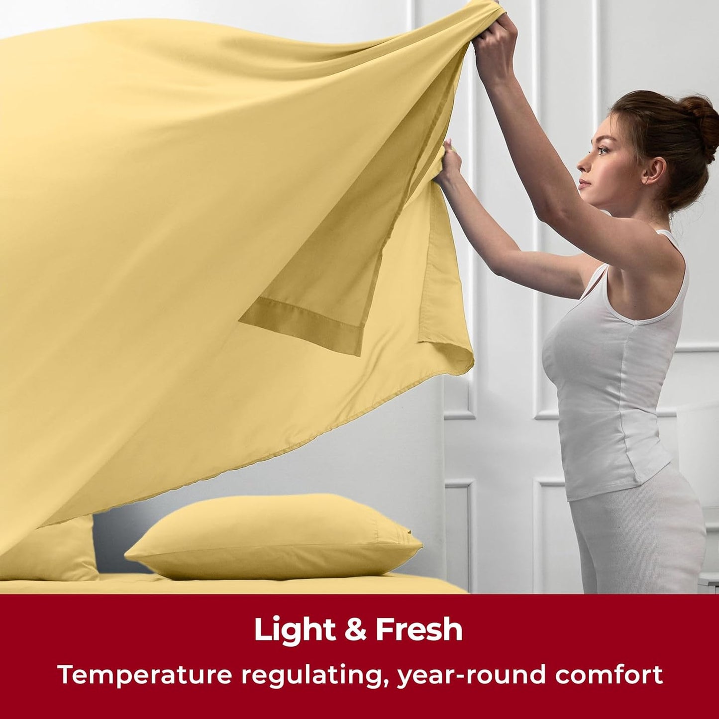 Mellanni Twin XL Sheets Set - 3 PC Iconic Collection Bedding - Hotel Luxury, Extra Soft, Cooling Bed Sheets - Wrinkle, Fade, Stain Resistant (Twin Extra Long, Yellow)