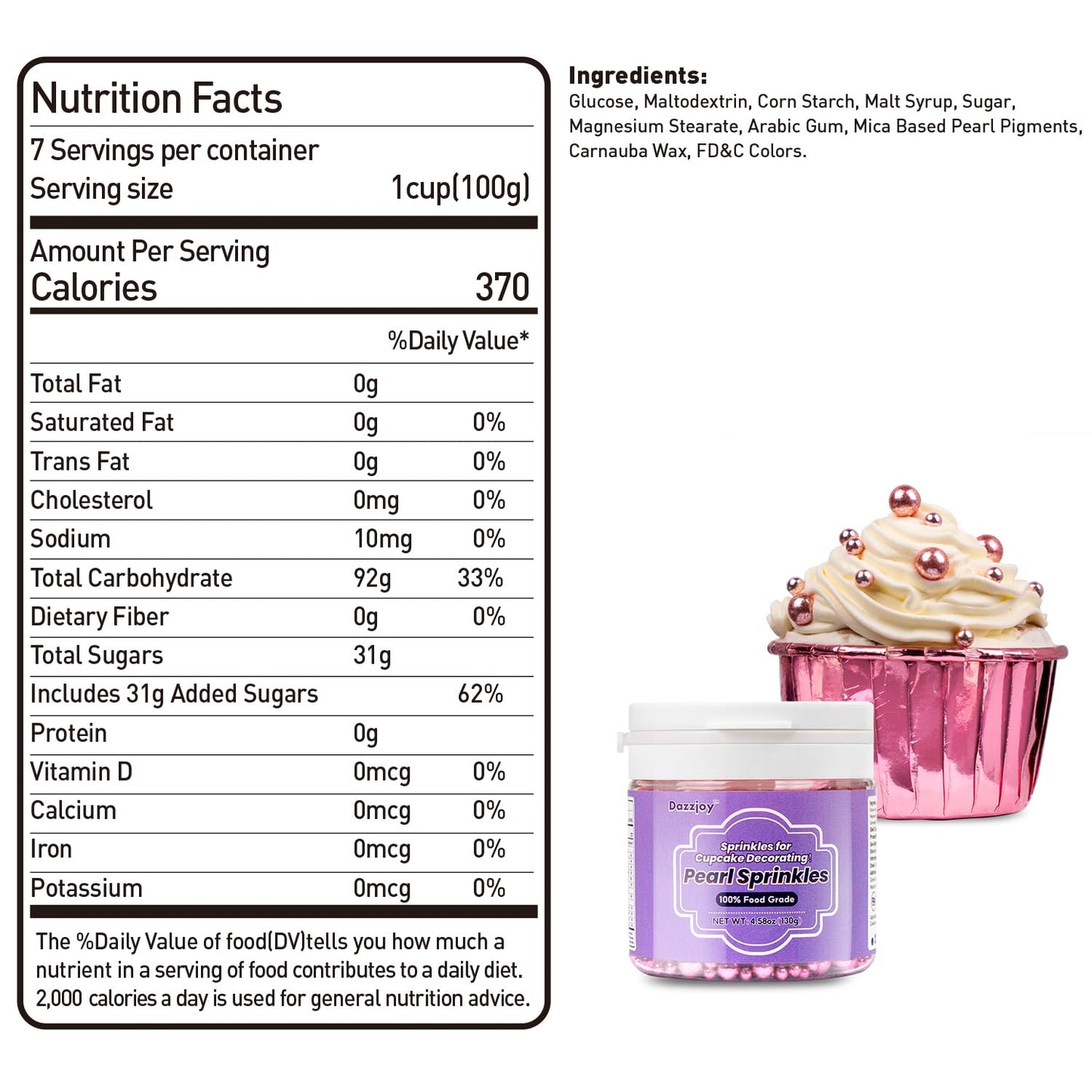 Dazzjoy Edible Rose Gold Pearl Sugar Candy Sprinkles, Mix Size, 4.58oz, Sprinkles for Cupcake Decorating, Baking Cake Decorations, Wedding Party Valentines Easter Supplies