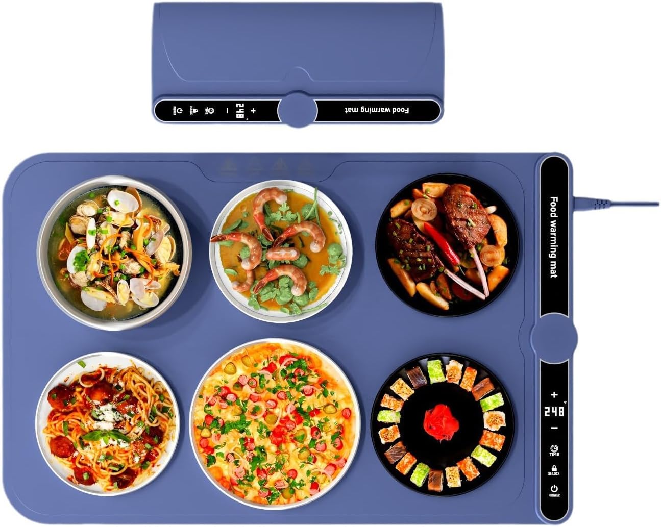 Food Warming Mat, Warming Tray, with 9 Level Adjustable Temperature and 6 Hours Timer Warming Mat for Food for Parties Buffet Gatherings,Parties,Everyday Use (Blue, 6 Dishes)