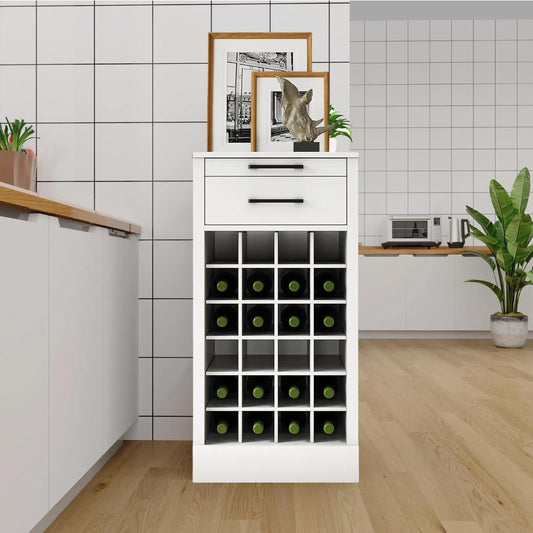 WERSMT 6-Tier Wine Rack Freestanding Floor with 2 Drawers, 24 Bottles Wood Wines Racks Counter for Small Space, Farmhouse Stackable Modular Wine Bottle Holder Rack, White