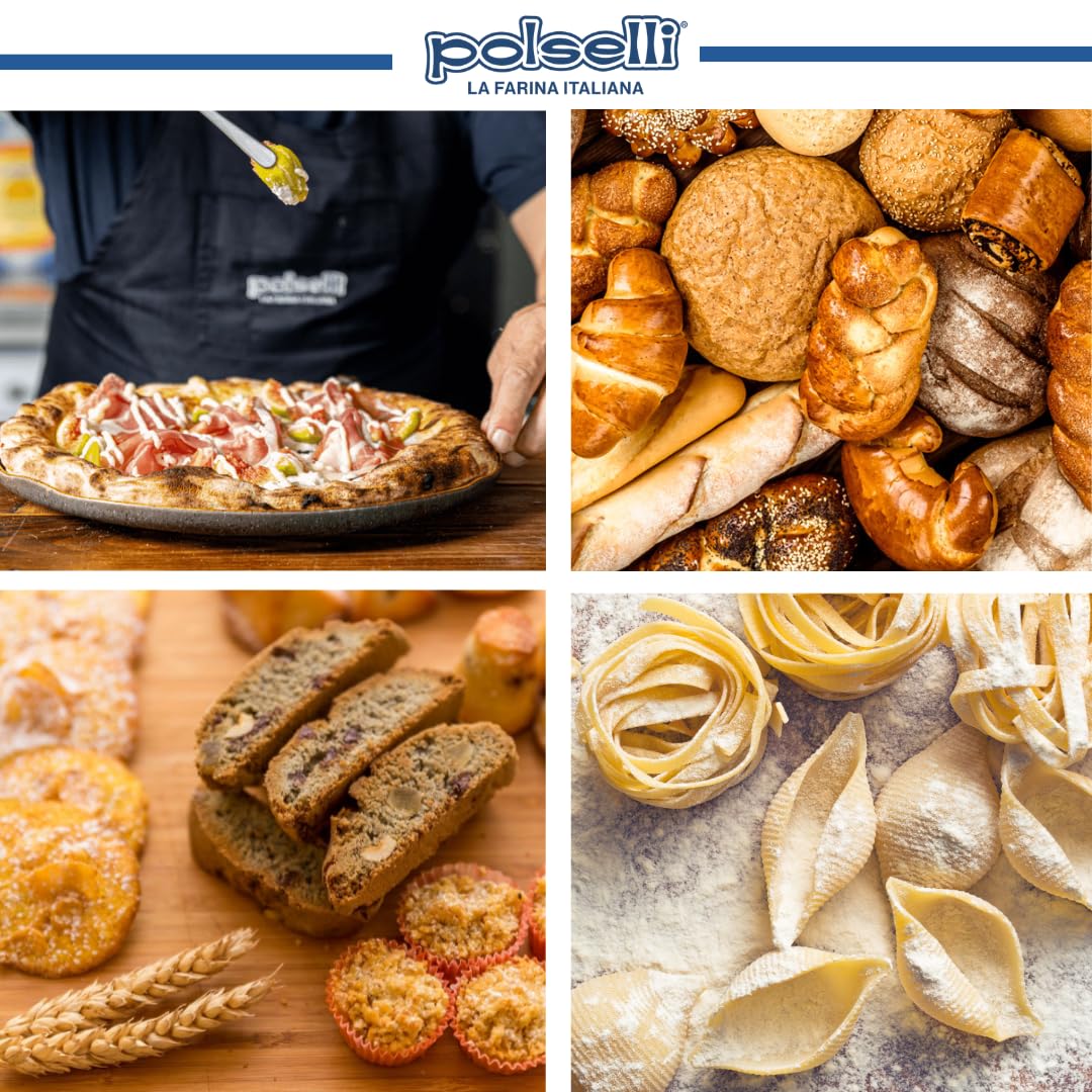 POLSELLI Organic Flour, Type 00, 100% Italian Grain, Double Zero Flour, OO Extra Fine, BIO, Neapolitan Italian Pizza, Bread, Pasta, All Natural, Unbleached, All-Purpose Flour, Unbromated, No Additives