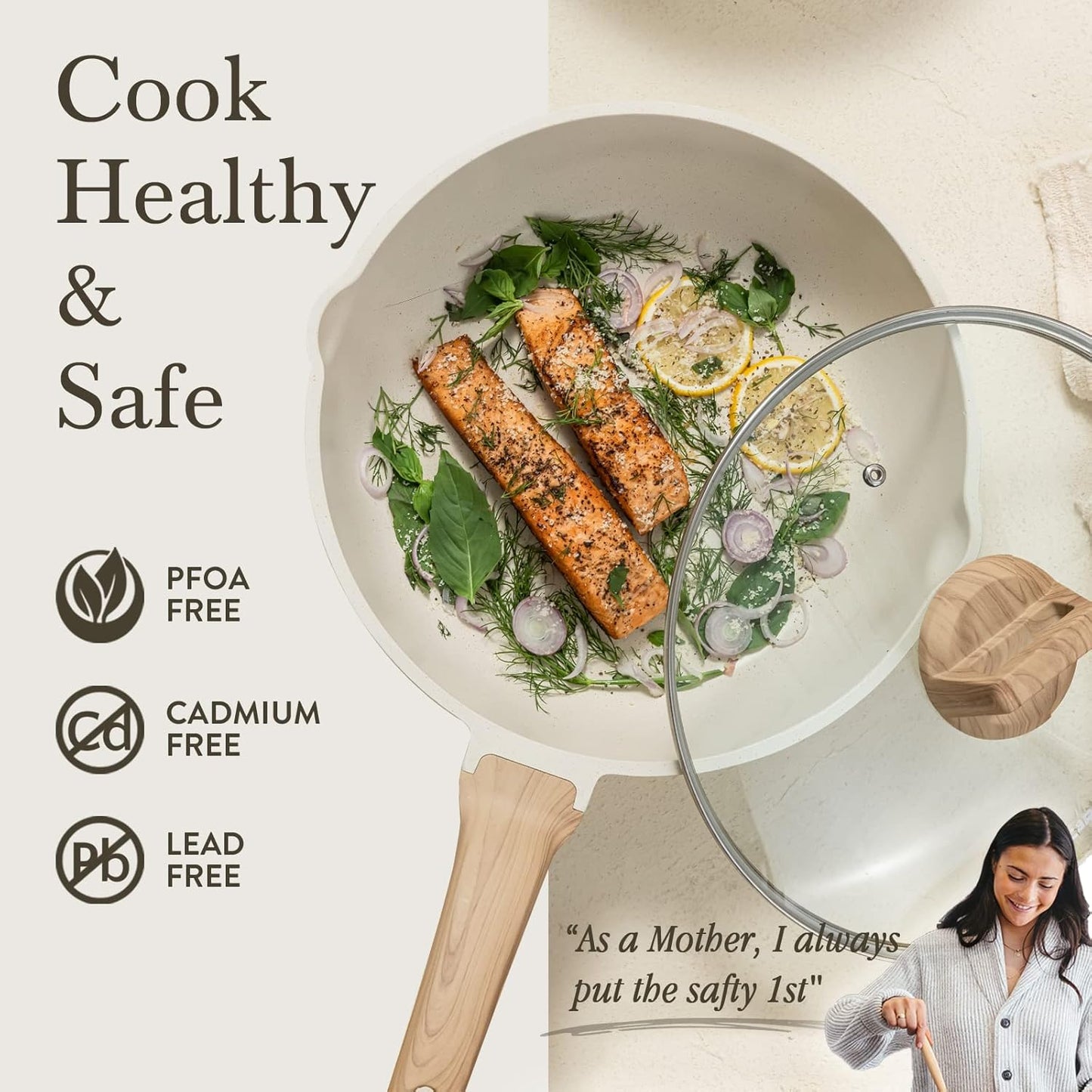 CAROTE 12Inch Nonstick Deep Frying Pan with Lid, 5.5 Qt Jumbo Cooker Saute Pan with Pour Spout, Skillet Induction Cookware, Non Stick Cooking Pan Kitchen Pan PFOA Free, White Granite