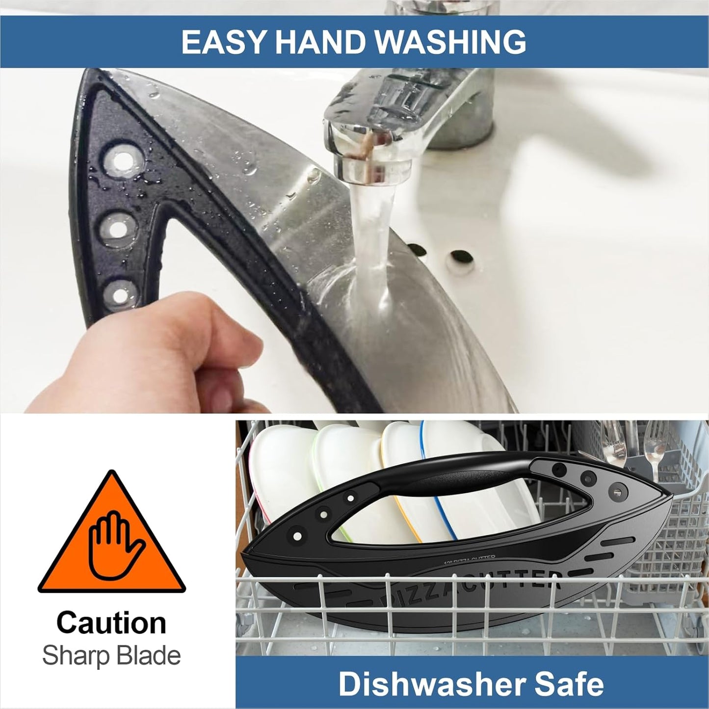 AILUROPODA 12-Inch Pizza Rocker Blade Cutter, Stainless Steel with Protective Cover, Black