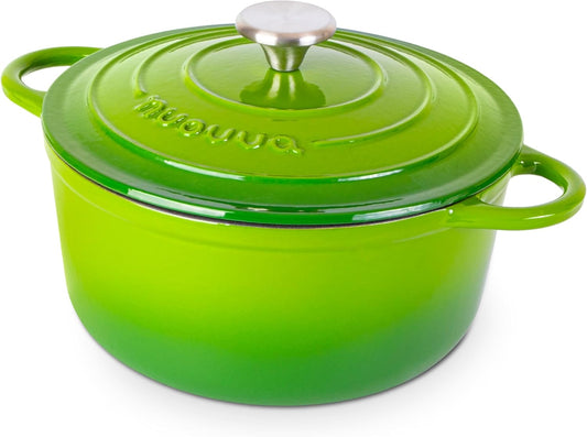 Cast Iron Pot with Lid – Non-Stick Ovenproof Enamelled Casserole Pot, Oven Safe up to 500° F – Sturdy Dutch Oven Cookware – Green, 5-Quart, 24cm – by Nuovva