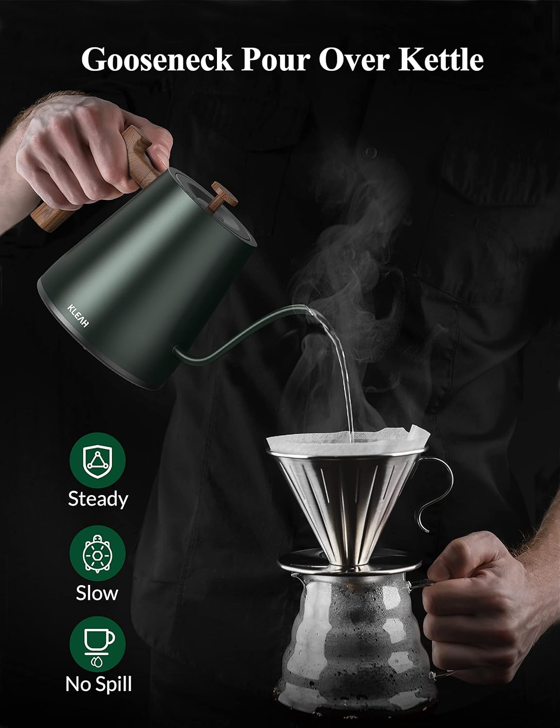 KLEAH Gooseneck Electric Kettle with Temperature Control - 0.8L Automatic Shut Off Tea & Coffee Kettle, Hot Water Boiler Pour Over Coffee Kettle, 1200W Quick Heating Keep Warm, Green