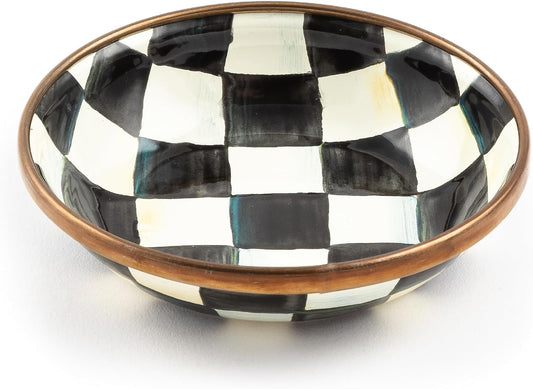 MACKENZIE-CHILDS Enamel Dipping Bowl, Small Serving Bowl for Entertaining, Black-and-White Courtly Check