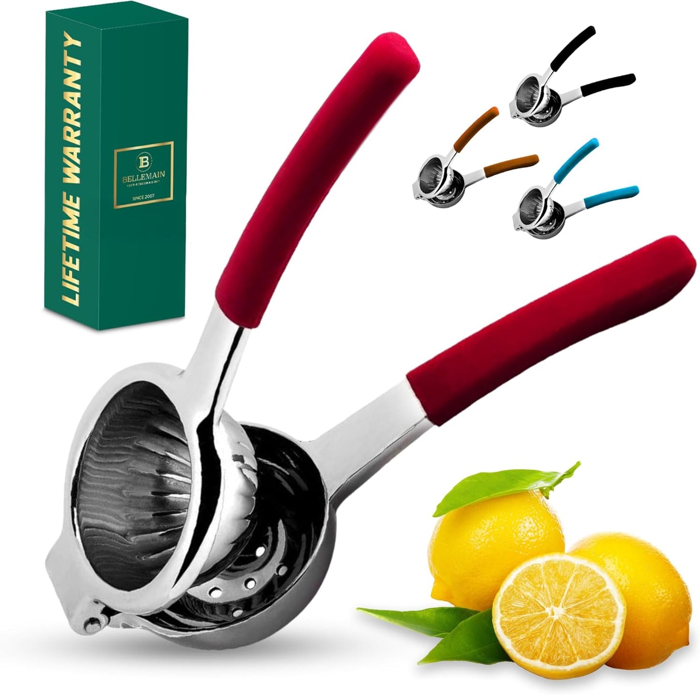 Bellemain Citrus Juicer | Metal Lemon Squeezer | Lime and Lemon Juicer Stainless Steel with Silicone Handles | Manual Juicer, Citrus Squeezer, Hand Held Juicer | Bar Juicer for Bartender Accessories