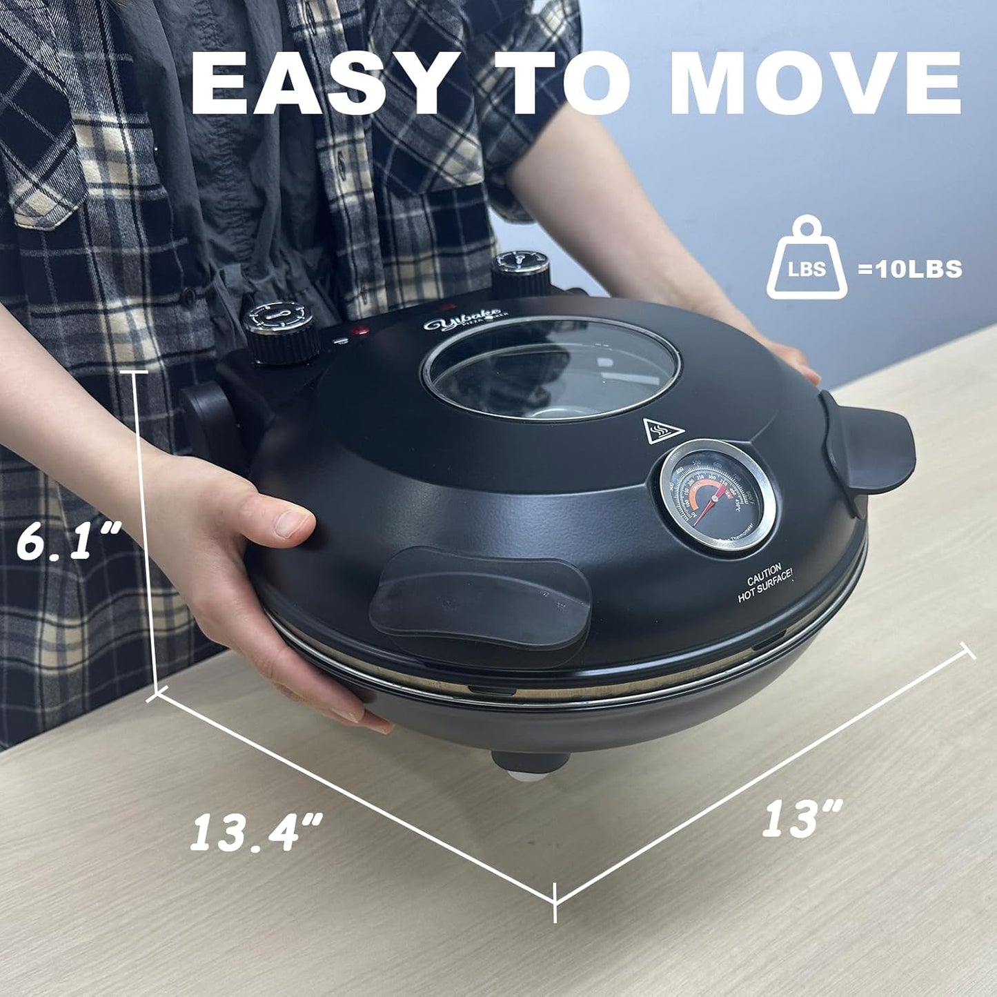 12" Electric Pizza Oven - Countertop Pizza Maker with Ceramic Stone, Heats up to 800°F, Portable Indoor Pizza Oven for Homemade Pizzas, Grey