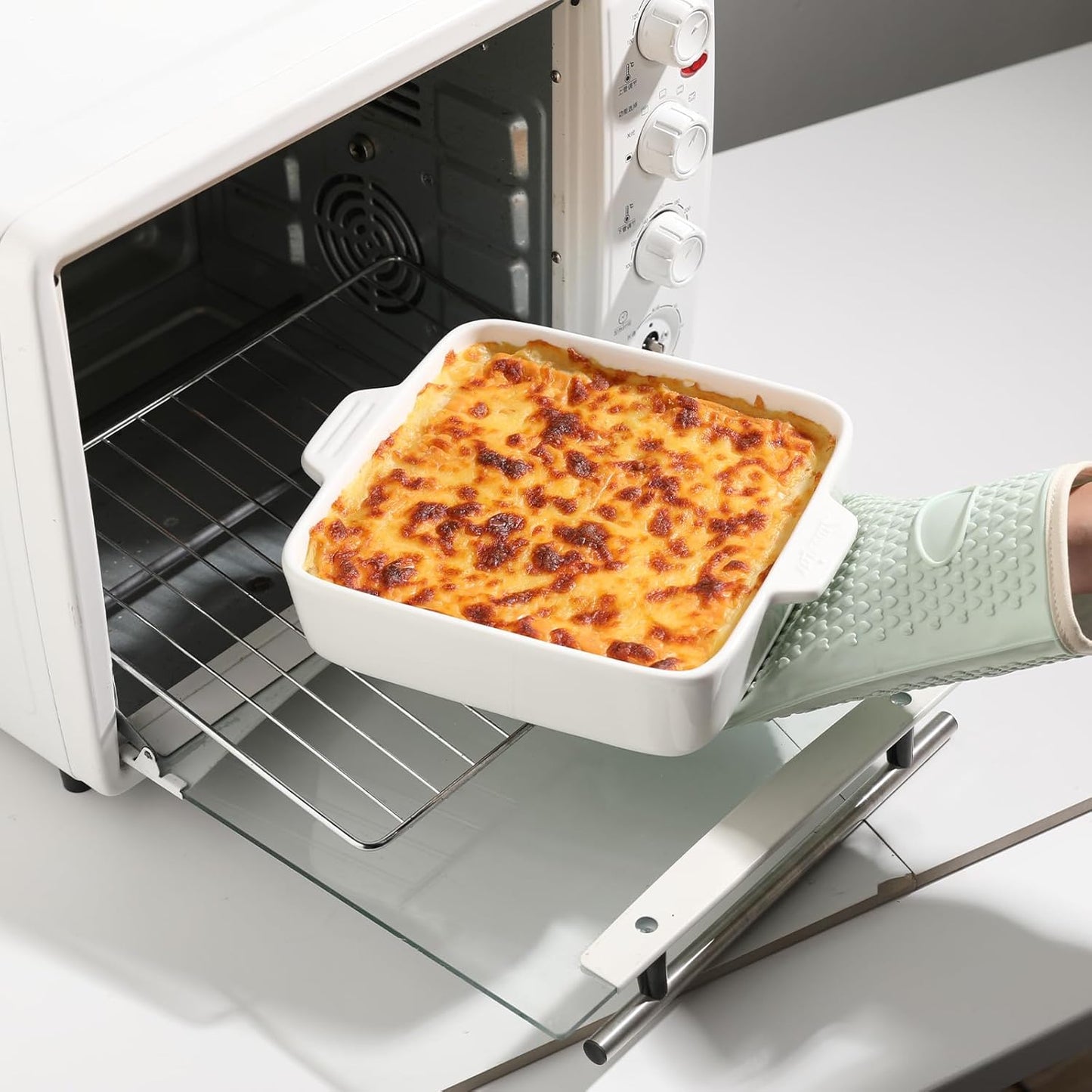 Sweejar Ceramic Baking Dish, 8 x 8 Cake Baking Pan for Brownie, Porcelain Square Bakeware with Double Handle for Casserole, Lasagna, Family Dinner (White)