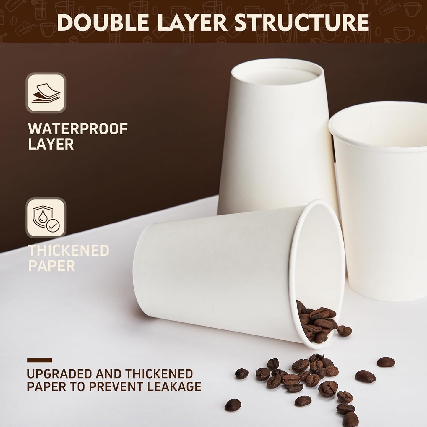 YEEHAW 8 oz 1000 Pack Disposable Paper Coffee Cups, White Hot Cups for Hot Coffee, Hot Liquid, Ideal for Cafes, Bistros, Businesses and Family