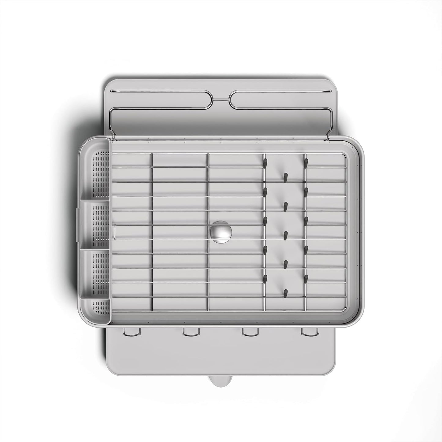 simplehuman Large Capacity Dish Drying Rack with Stainless Steel Frame, 360º Easy Drain Swivel Spout, Utensil & Wine Glass Holder, Anti-Residue Coating, Moisture Control Surface, White