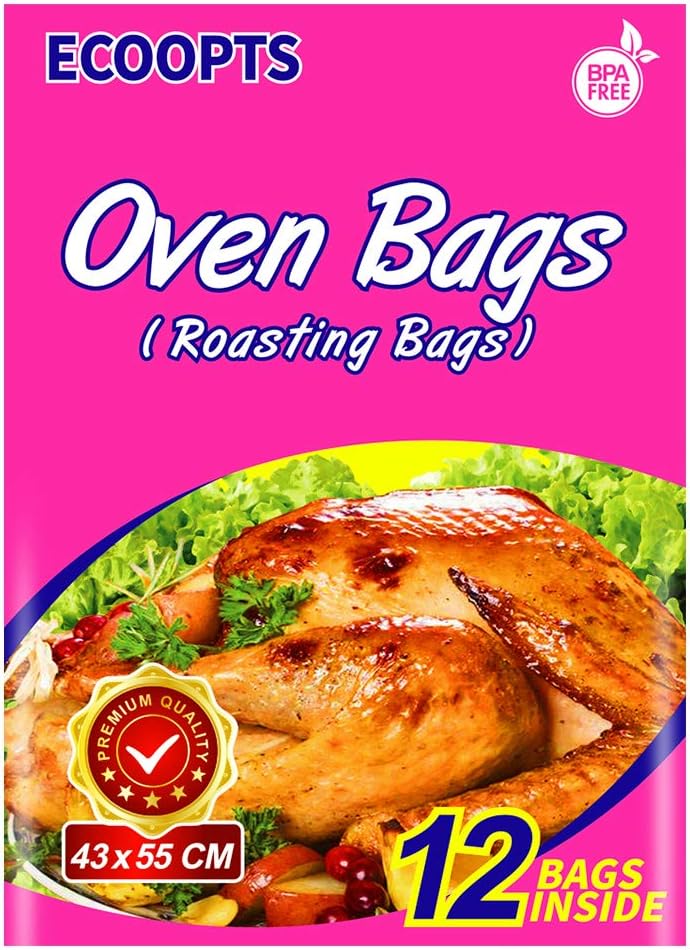 ECOOPTS Turkey Oven Bags Large Size Oven Cooking Roasting Bags for Chicken Meat Ham Seafood Vegetable - 12 Bags (17 x 21.6 IN)