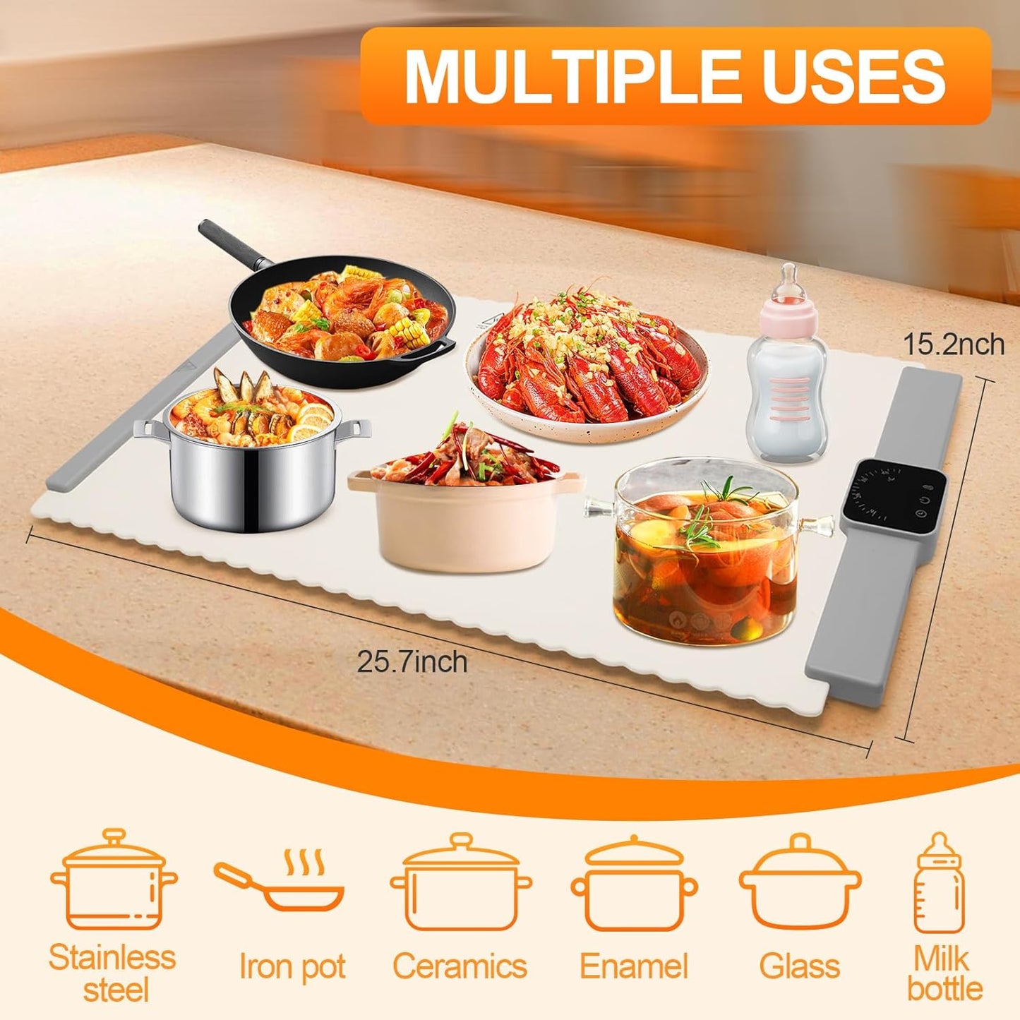 Warming Mat for Food,Food Warming Mat with Adjustable Temperature(5 Level),Electric Warming Tray,Fast Heating Tray for Home Buffets, Restaurants, Parties