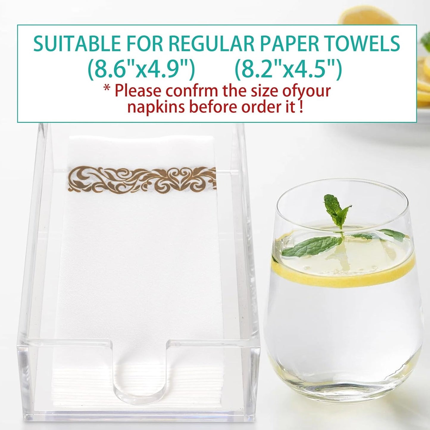 Rubtlamp 1Pcs Acrylic Napkin Holder Bathroom - 0.27Inch Thickness Bathroom Napkins Holder For Guest - Hand Towel Tray for Kitchen, Parties, Weddings, Party, Hotel (Clear, 9”X5.5”X2.5”)