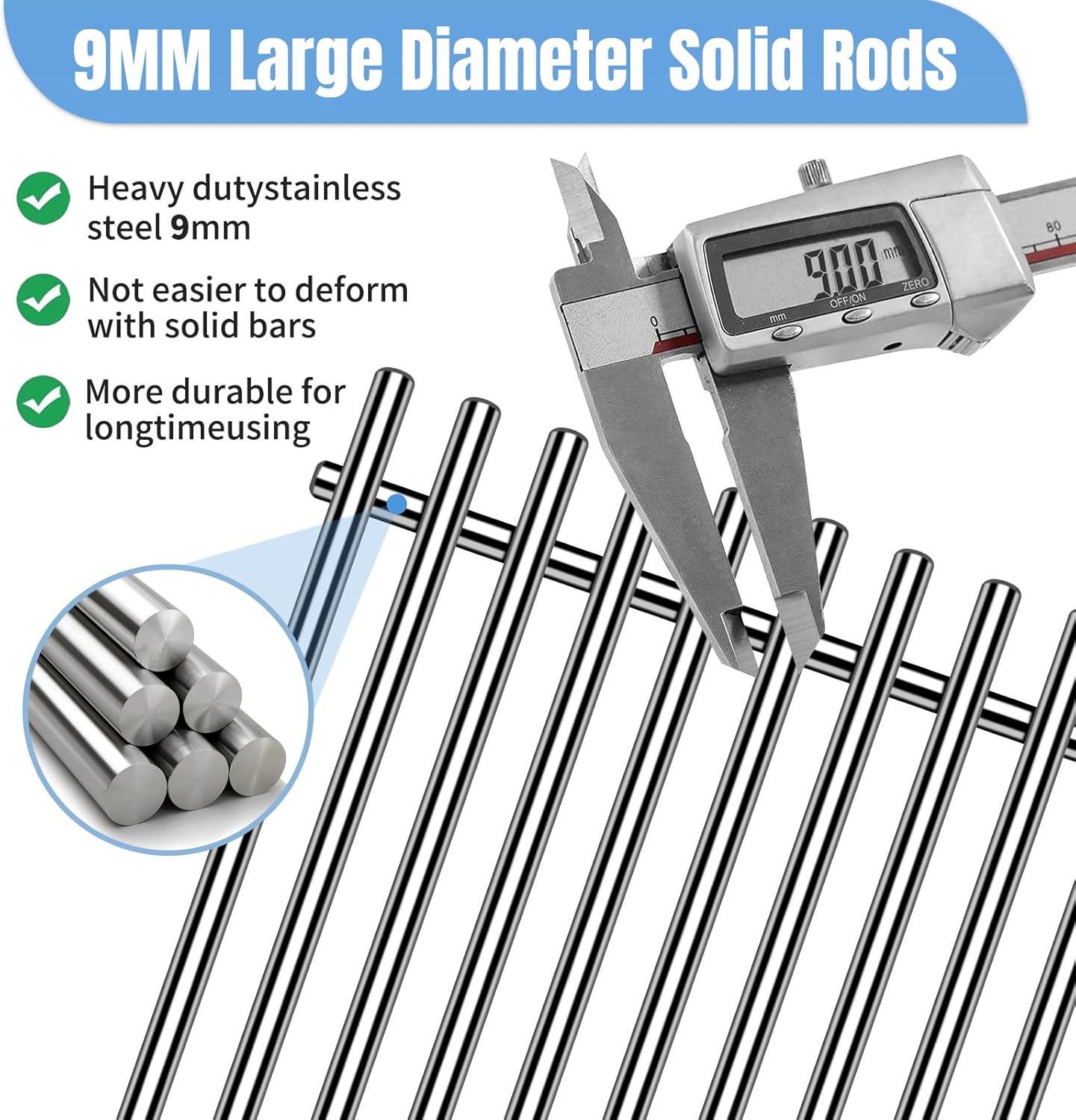 18.7" SUS304 9MM Cooking Grates for Weber Genesis II 400 and Genesis II LX 400, Genesis II/LX E410 E415 E435 E440 S410 S415 S435 S440 Series Grills, 3 Packs Grill Grate Parts for Weber 66089