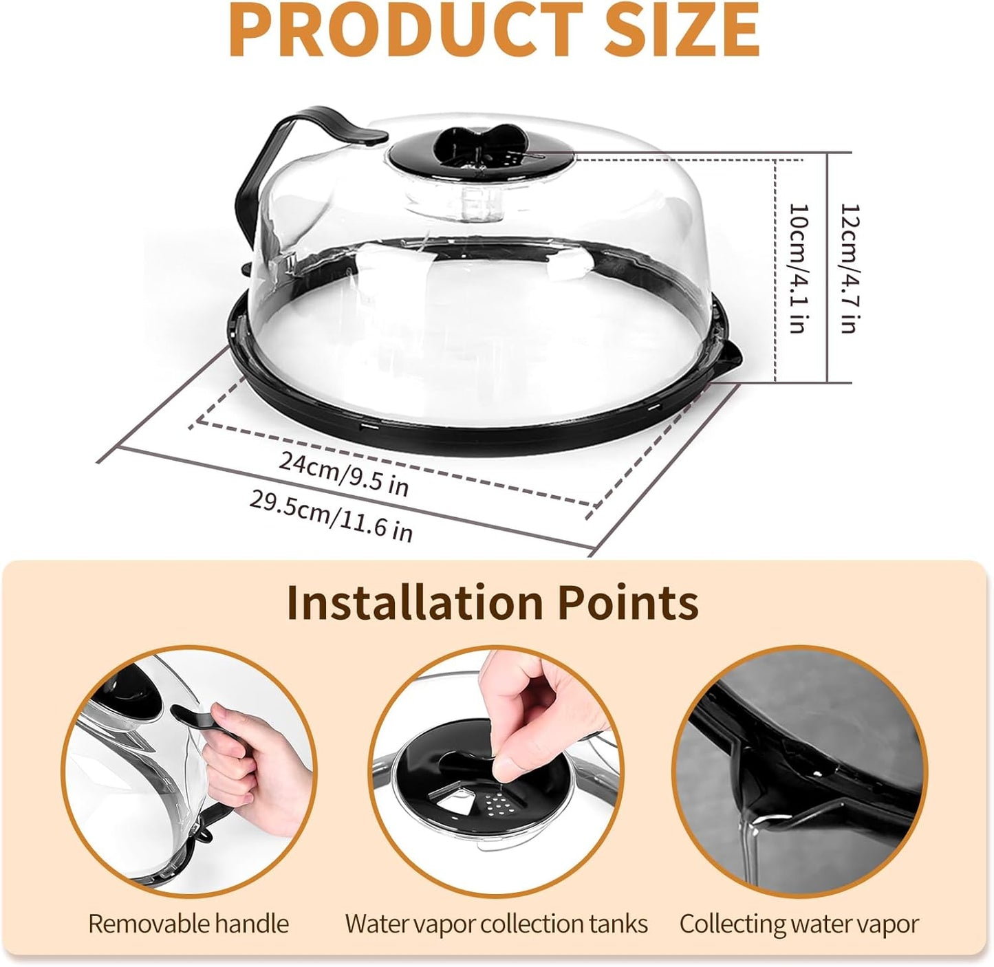 Microwave Splatter Cover, Microwave Cover with Water Steamer, 10 Inch Plate Covers with Integrated Handle Splatter Guard, Kitchen Gadgets & Accessories, House Essentials for Gift-Black