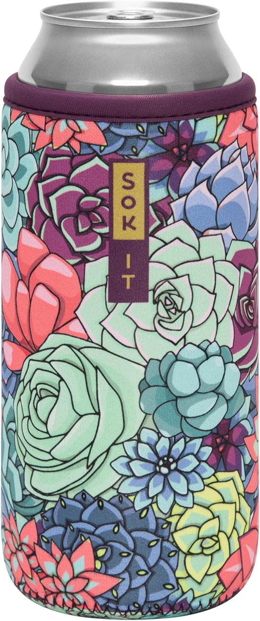 Sok It CanSok Sleeve for Beer & Soda Insulated Neoprene Cover (Succulents, 25oz Can Sleeve)