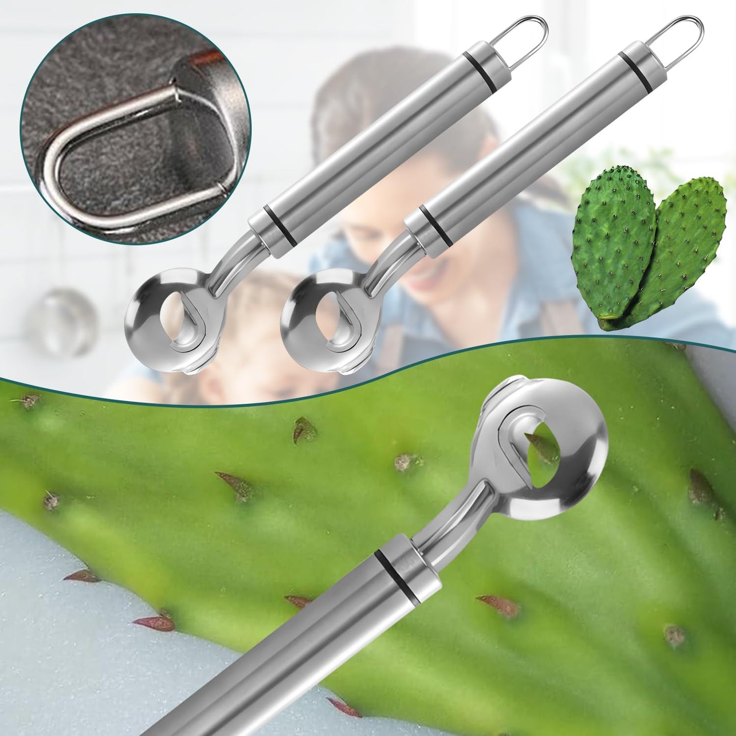 3 Pack Cactus Peeler Spoon,2025 Stainless Steel Cuchara Pelador de Nopales,Multi-Function Cactus Peeling Knife Tool,Sliced Chinese Noodle Cutter for Cooking Kitchen Gadgets