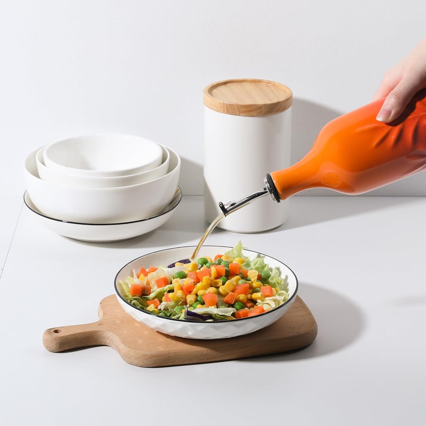 Sweejar Ceramic Olive Oil Dispenser Bottle, 24 Oz Relief Opaque Oil Cruet Protects To Reduce Oxidation, Suitable for Storage Soy Sauce, Coffee Syrup, Liquids, Set of 1 (Gradient Orange)