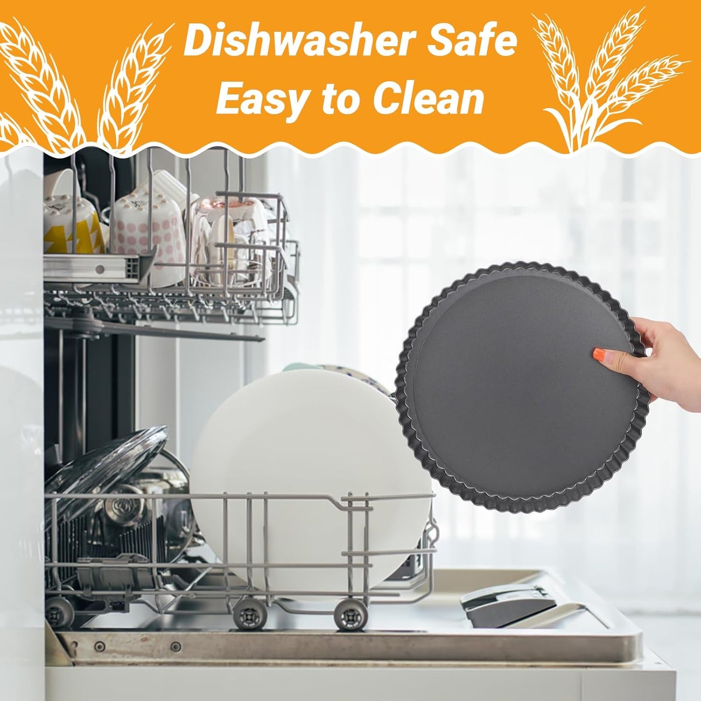 Beasea Tart Pan 9 Inch with Removable Bottom, 4pcs Nonstick Carbon Steel Round Quiche Pie Pans for Baking Tart Quiche Desserts