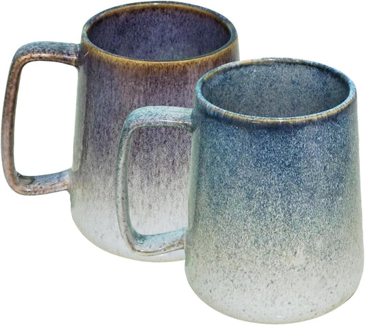 Extra Large Tall Coffee Mugs with Handle - Set of 2, 24 oz Ceramic, Dishwasher & Microwave Safe, Unique Kiln Change Design