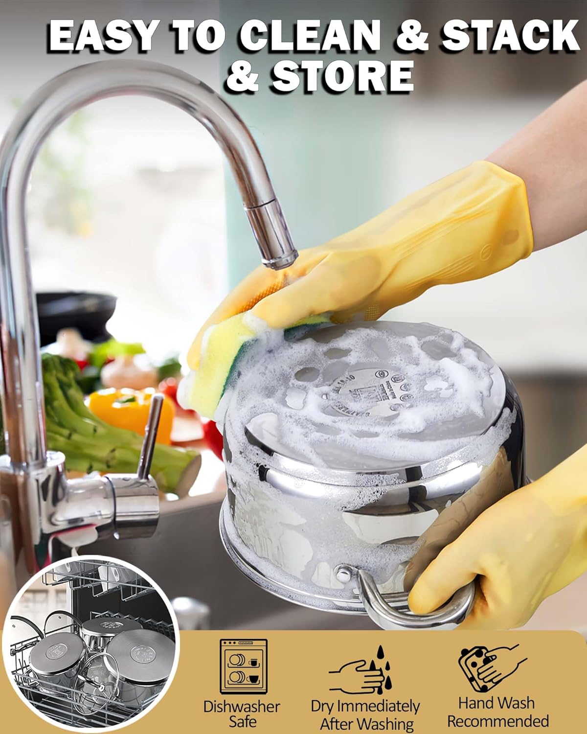 Cook N Home Sauce Pot Stainless Steel Stockpot with Glass Lid, Basic Saucier Casserole Pan Set, 6 Piece Set