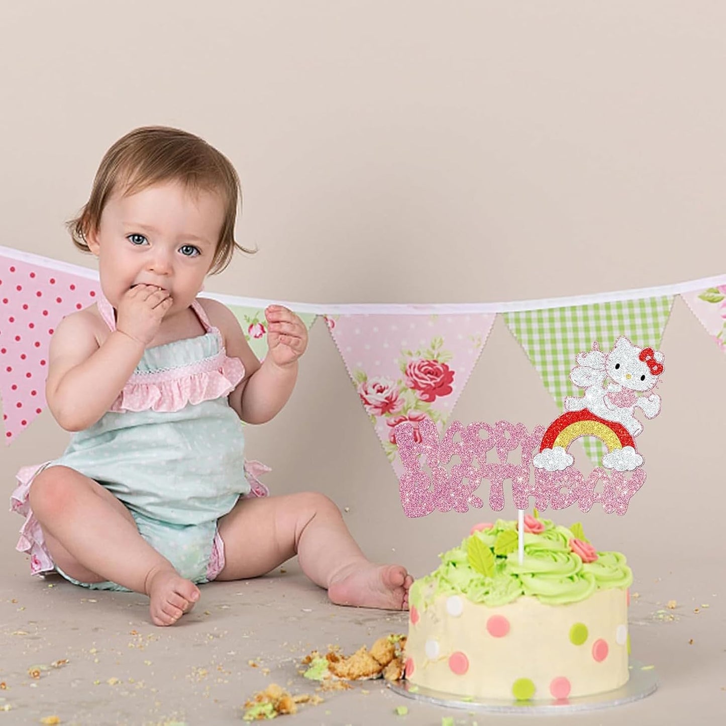 Cute Cat Cake Decorations, Cake Topper, Cartoon Birthday Party Decorations (Pink1)