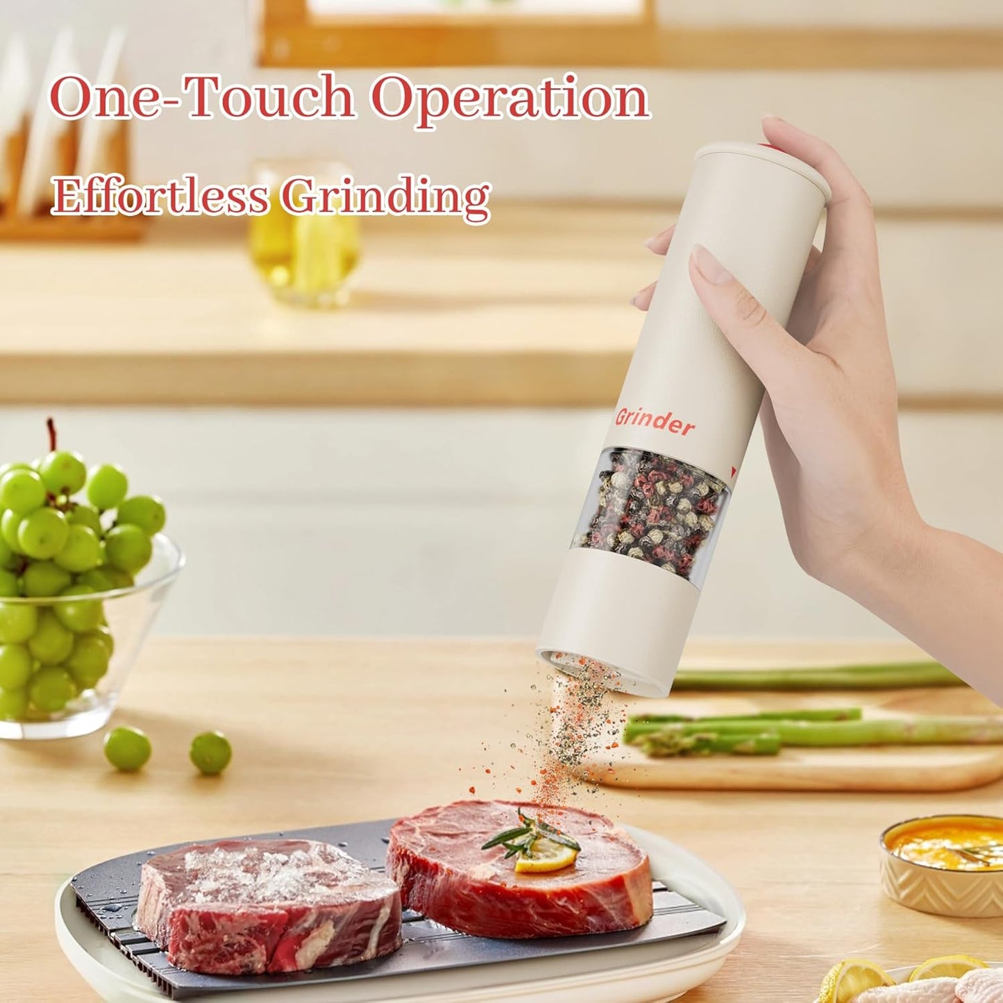 Electric Salt and Pepper Grinder Set - Salt and Pepper Shakers, Automatic Pepper Mill with Adjustable Coarseness, One Hand Operation. Christmas/New Home Gift