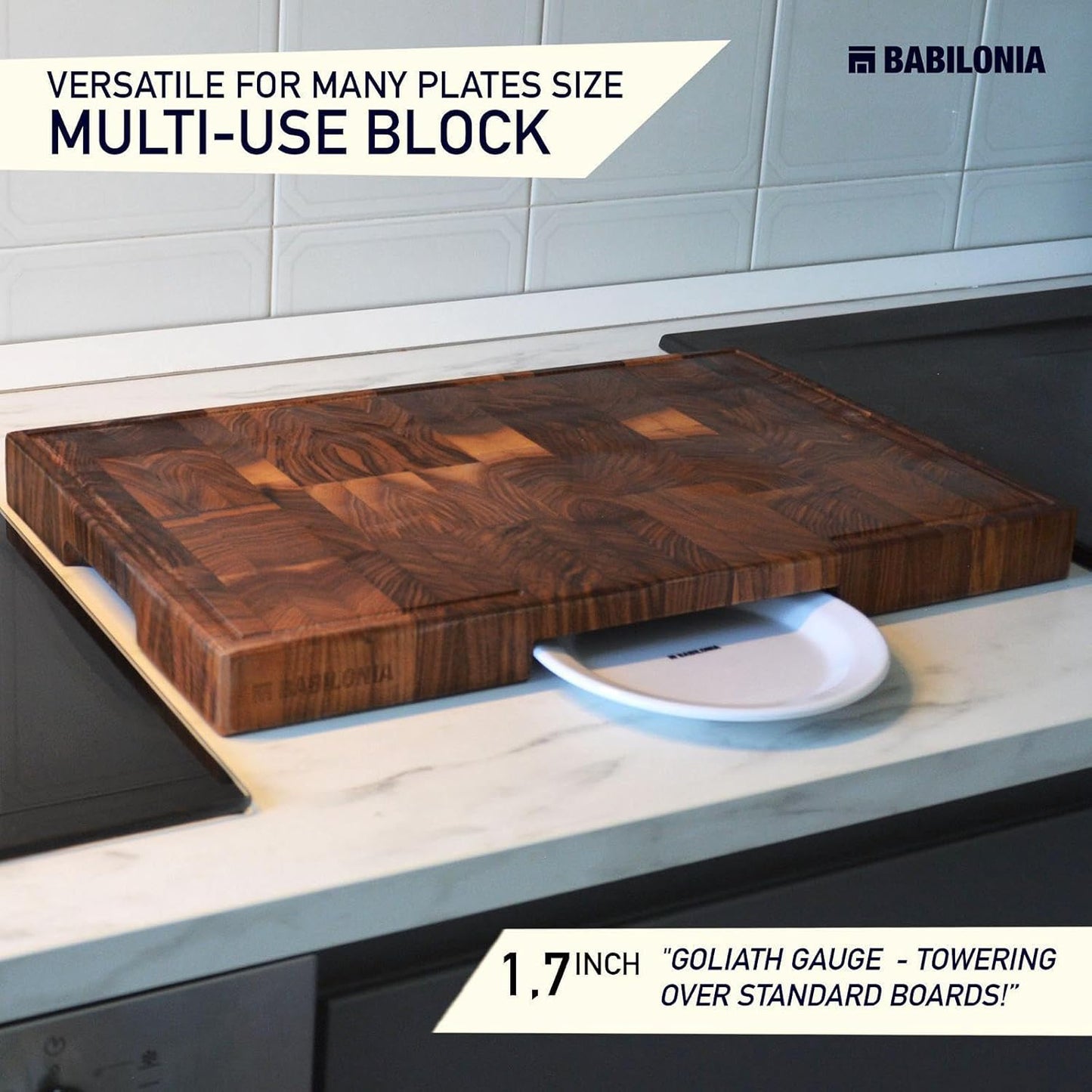 XXL American Black Walnut Cutting Board (ExtraThick 1.7"), Premium Quality & Professional Butcher Block. Heavy Duty End Grain Wood Chopping Board 24"L x 15"W (Oil bottle & Plate included)