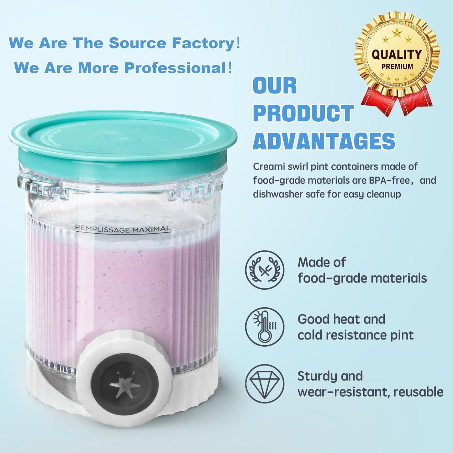 2 Pack Creami Swirl Pints & Lids for Ninja, Compatible with NC700 Series Ninja Swirl Ice Cream & Soft Serve Makers, with 2 Spoons & 32 Writable Labels, BPA-Free & Dishwasher Safe, Blue