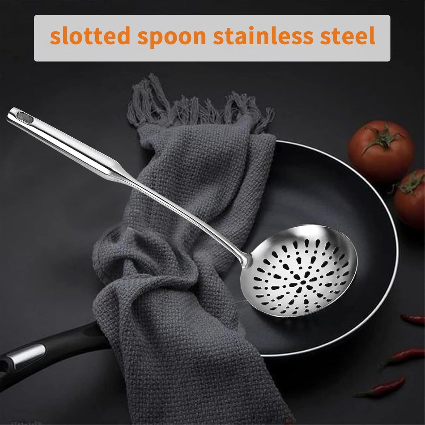 TBWHL Skimmer Slotted Spoon, Slotted Spoons for Cooking, Heavy Duty 304 Stainless Steel Slotted Spoon with Vacuum Ergonomic Handle, Comfortable Grip Design Strainer Ladle for Kitchen, 14.96 Inches
