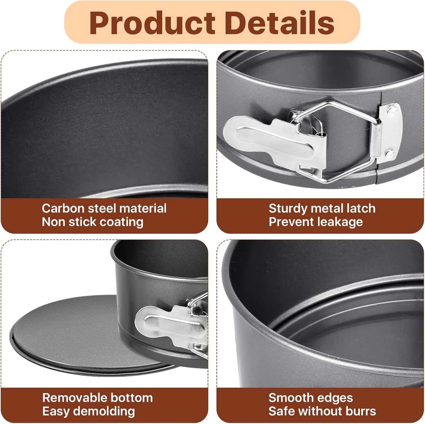 4 Pcs 6 Inch Springform Pan,Non-Stick Carbon Steel Cheesecake Pans with Removable Bottom,Leakproof Round Baking Mold for Cake, Pizza, Quiches, Compatible with 3 Qt Instant Pot (Black)