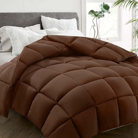 HYLEORY All Season Twin Size Bed Comforter - Cooling Down Alternative Quilted Duvet Insert with Corner Tabs - Winter Warm - Machine Washable - Mocha Coffee