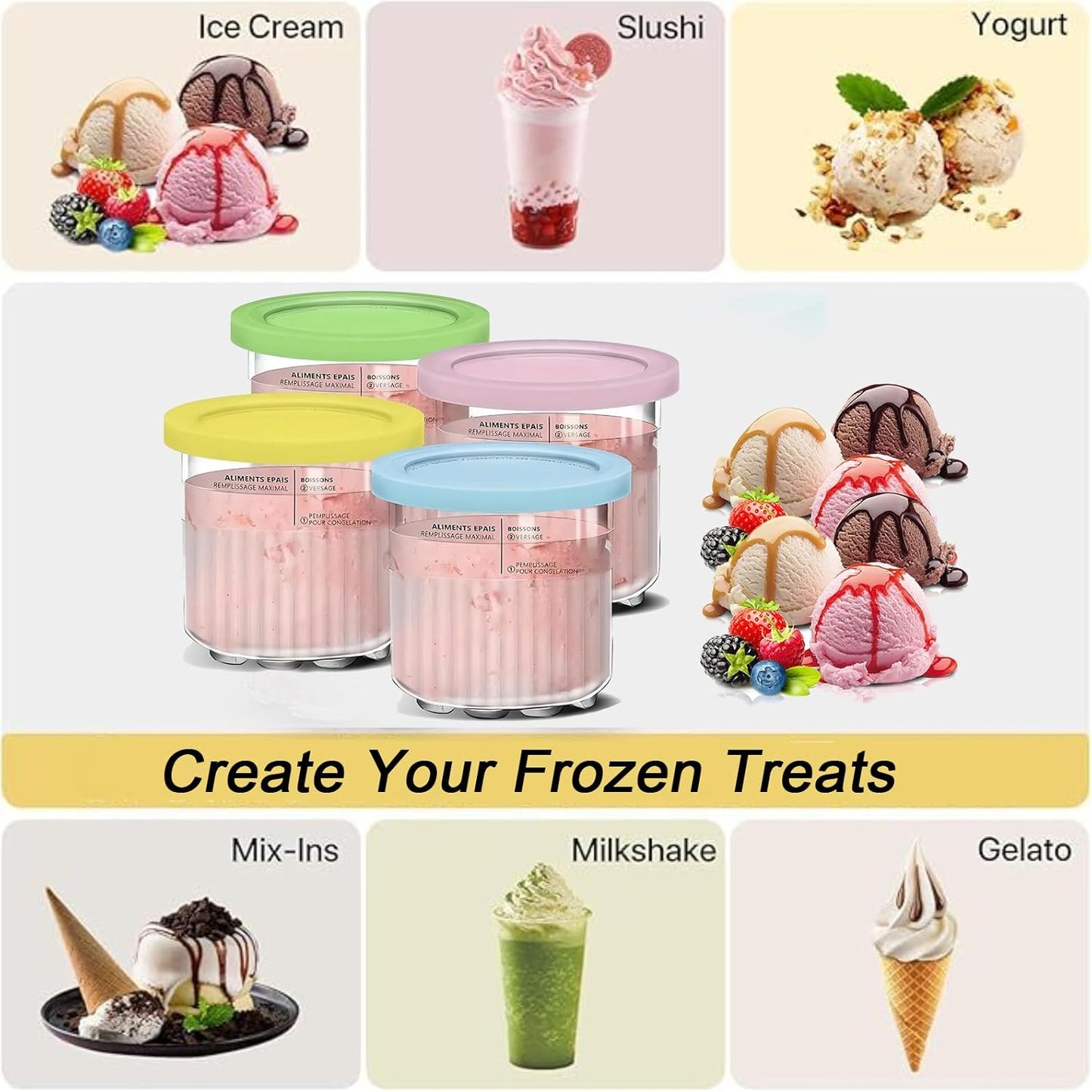 4 Pack for Ninja Creami Deluxe Pints and Lids,24OZ XL Family Size Deluxe with NC500, NC501 Series Compatible | BPA-Free, Dishwasher Safe