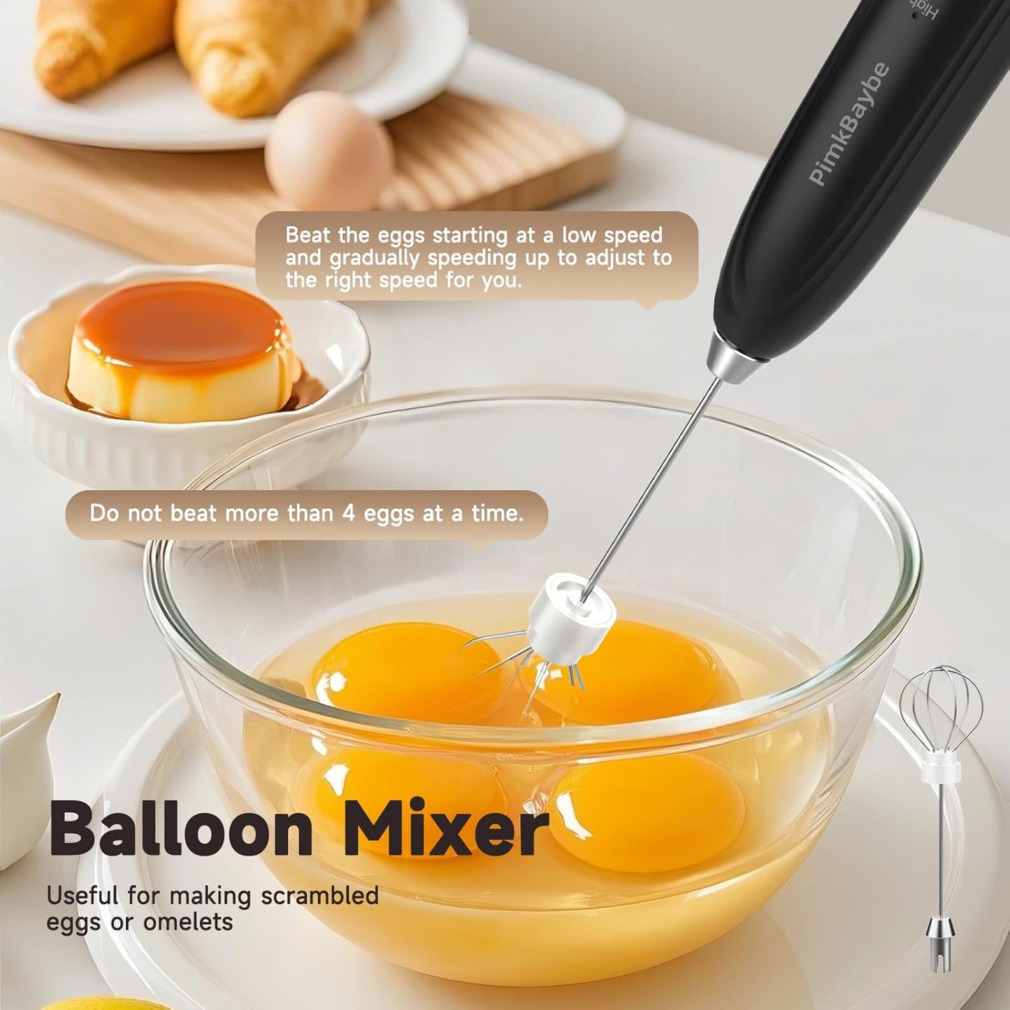 Electric Milk Frother Handheld, Triple-whisk 3-Speed Coffee Drink Mixer with 3 Stainless Steel Whisks (Including Triple-Spring Frothing Whisk) – Stand Included for Cappuccino, Latte, Egg Whisking