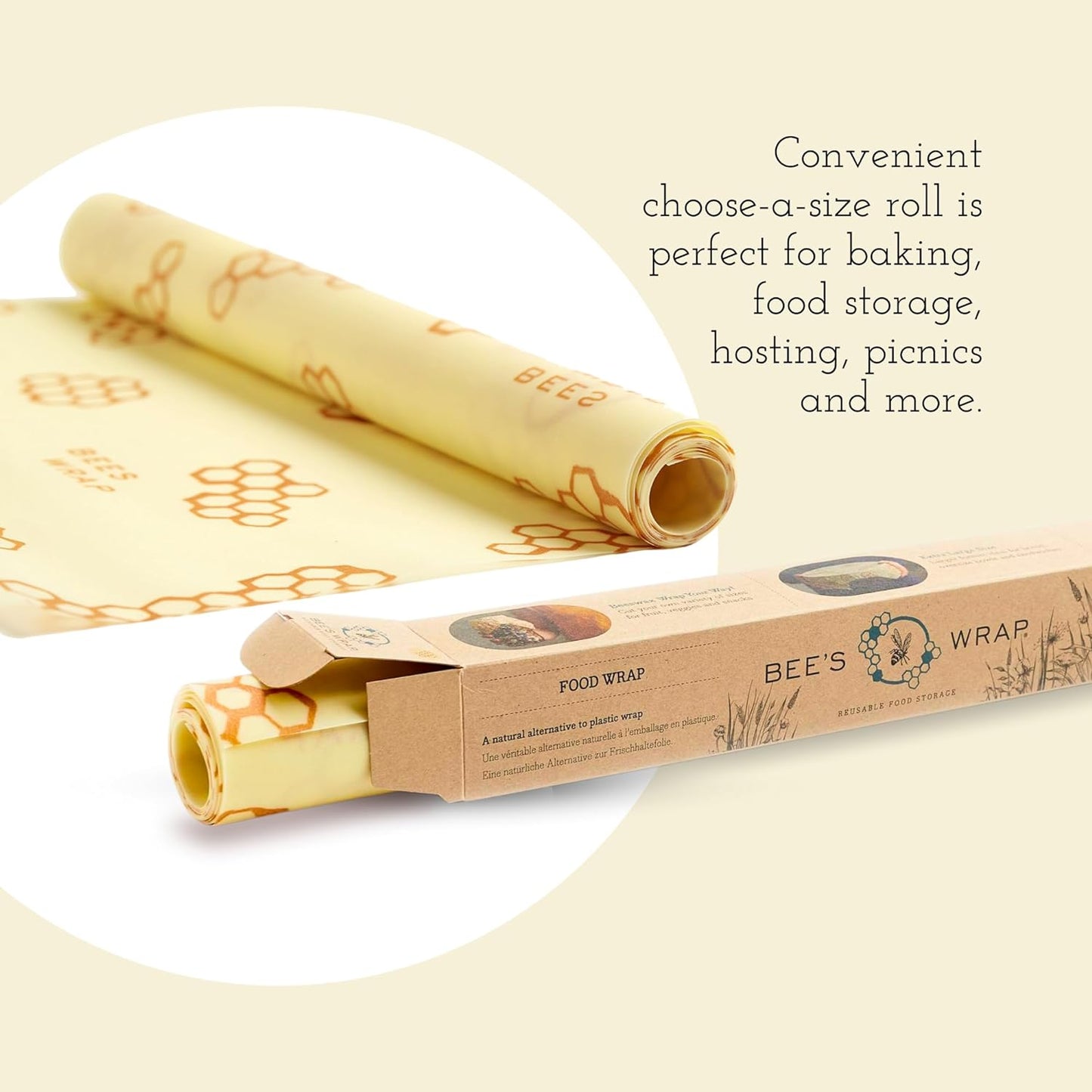 Bee's Wrap Beeswax Wraps for Food - Honeycomb Cut to Size 14x52" Wax Paper Roll - Made in USA Reusable Waxed Paper & Bowl Covers - Organic & Eco-Friendly Alternative to Aluminum Foil & Plastic Wrap