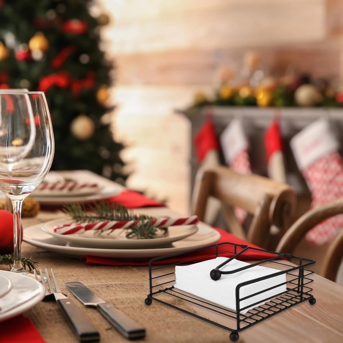 3PCS Napkin Holders for Paper Napkins, Black Flat Napkins Holders, Metal Napkin Dispenser for Kitchen Tables, Farmhouse, Dinner, Outdoor