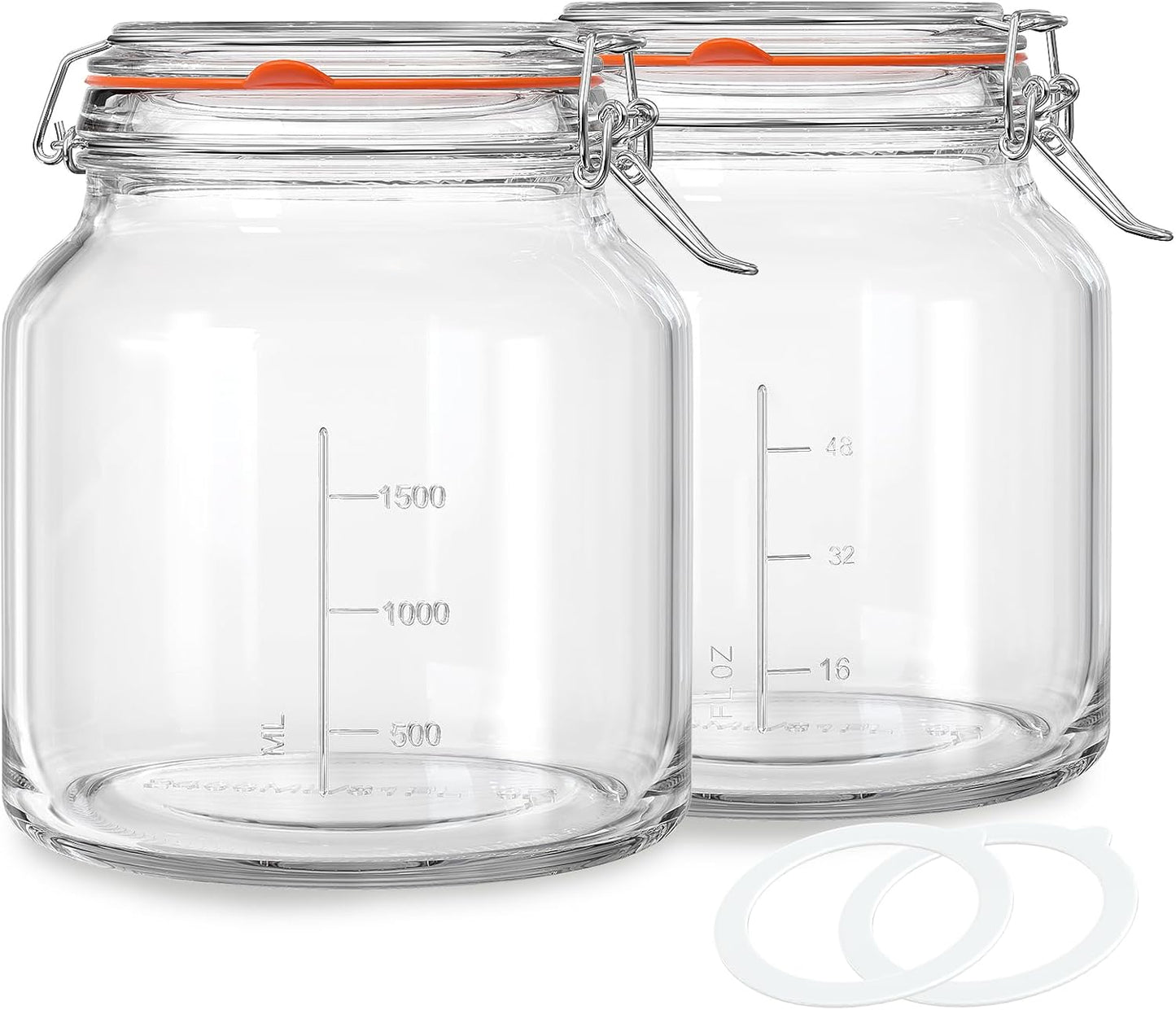 2 Pack 79oz Glass Jar with Lid(2350ML), 0.6 Gallon Mason Jars Wide Mouth with Airtight Lid, Glass Pickle Jar for Food Storage, Cookies, Pickling, Kombucha(Includes 2 Spare Seals)