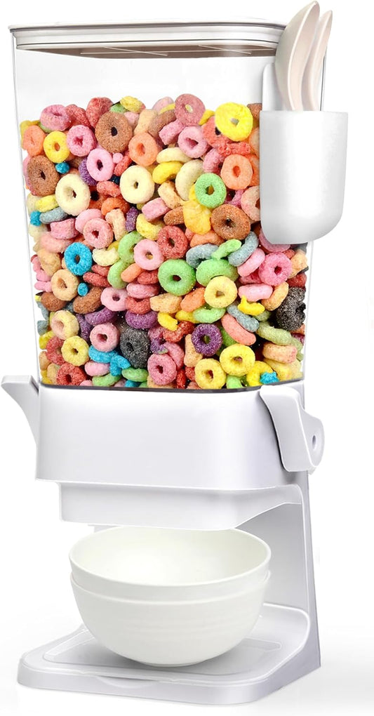 Cereal Dispenser Countertop with 2 Pack Bowls and Spoons 5.5 Qt Large Cereal Storage Container Holder for Pantry Dry Food Nut Dispenser Snack Candy Organizer Kitchen Organization for Oatmeal Granola