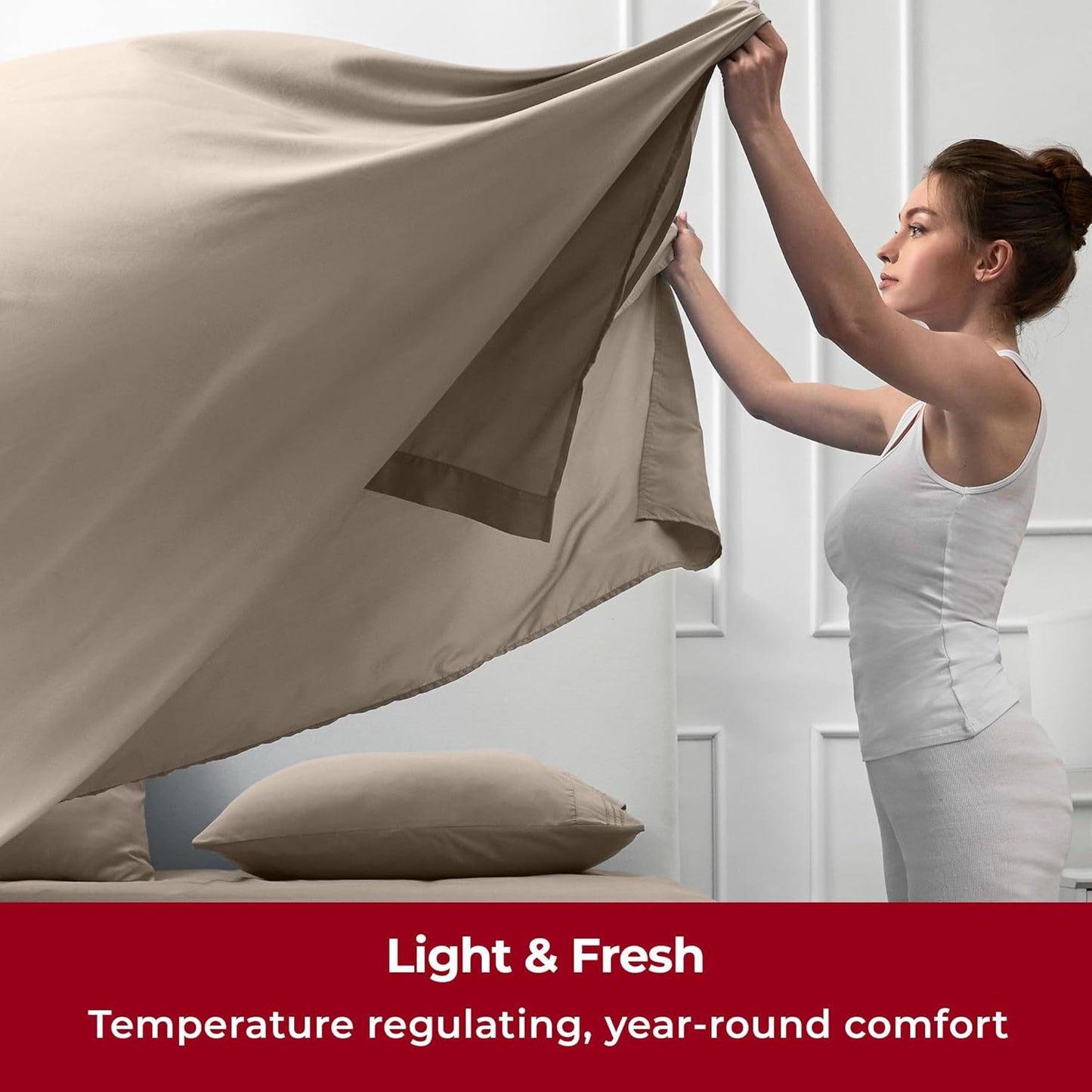 Mellanni Twin XL Sheets Set - 3 PC Iconic Collection Bedding - Hotel Luxury, Extra Soft, Cooling Bed Sheets - Wrinkle, Fade, Stain Resistant (Twin Extra Long, Tan)