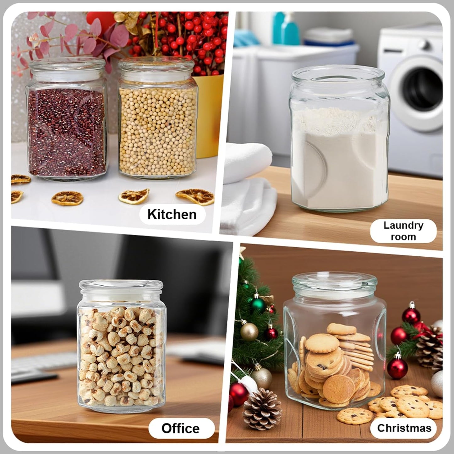 Glass Jars with Lids 64 oz, Airtight Silicone Seal & Non-Slip Design, Large Glass Storage Containers with Lids, Wide-Mouth Storage Containers for Kitchen, Laundry, Pantry & Office, Set of 2