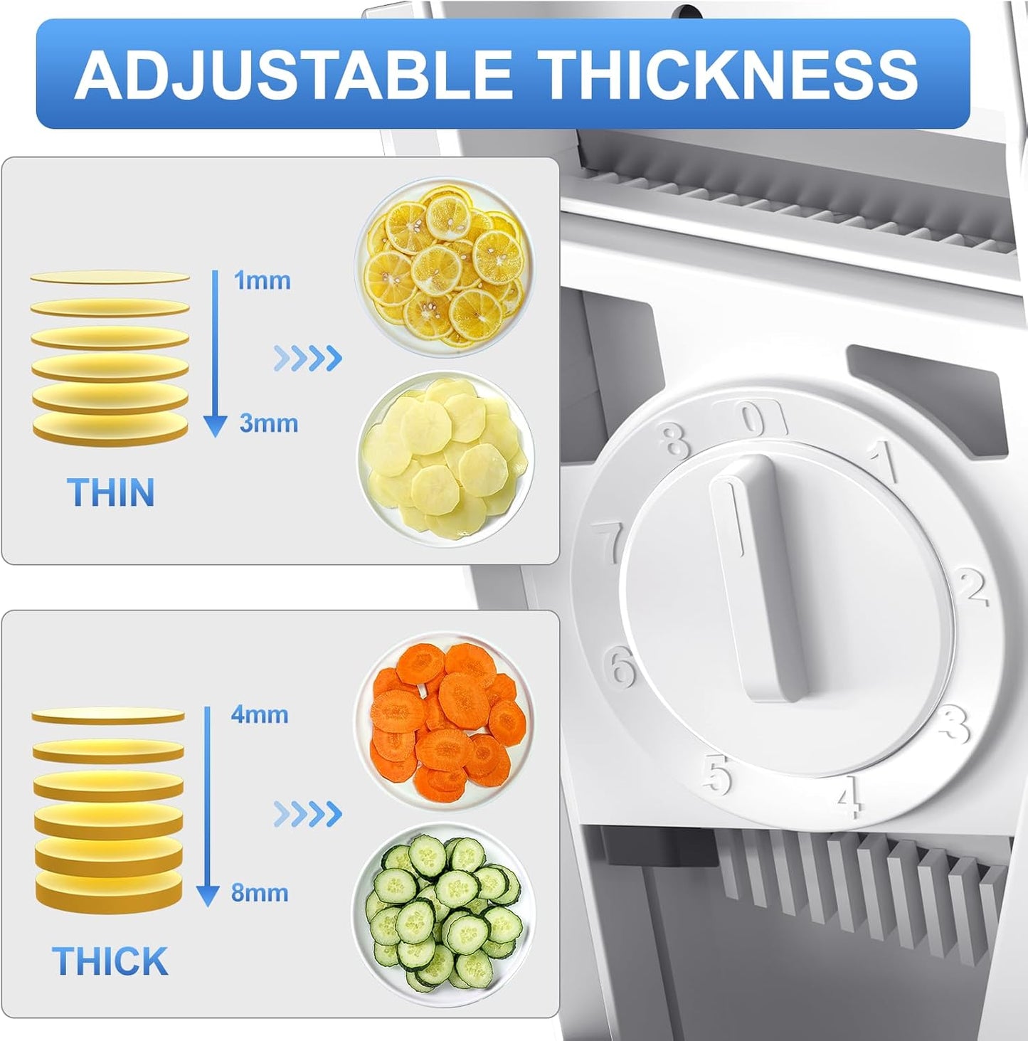 Safe Mandoline Slicer, Potato Clips Slicer,Vegetable Food Slicer,Thickness Adjustable for Cucumber Onion Carrot Lemon (Only Slicer White)