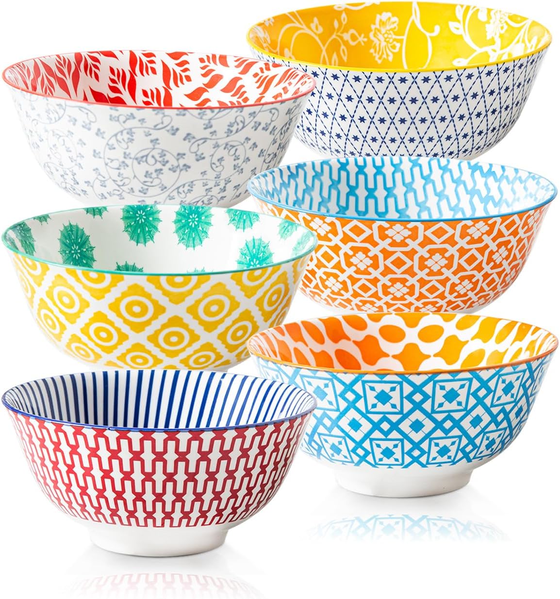 Ceramic Soup Bowls Set - 24 Oz Deep Cereal Bowl - 6 Inch Large Kitchen Dinner Bowl Eating Pasta Salad Dessert Noodle Rice Oatmeal - Microwave Dishwasher Safe - Set of 6 - Assorted Colors